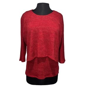 NEW Mode DEVie Sparkel Layered Knit Top Size Med Red 3/4 Sleeve Holiday Party